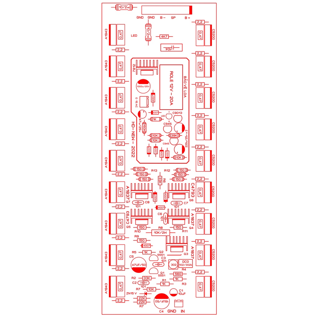 Mạch công suất 18 sò 2u chưa ráp linh kiện