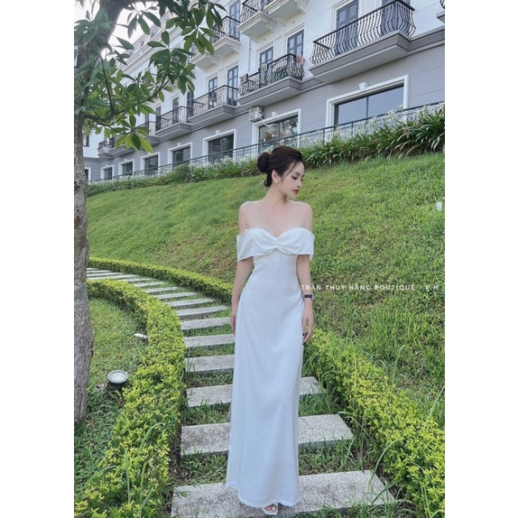 Váy maxi lụa vai lưới