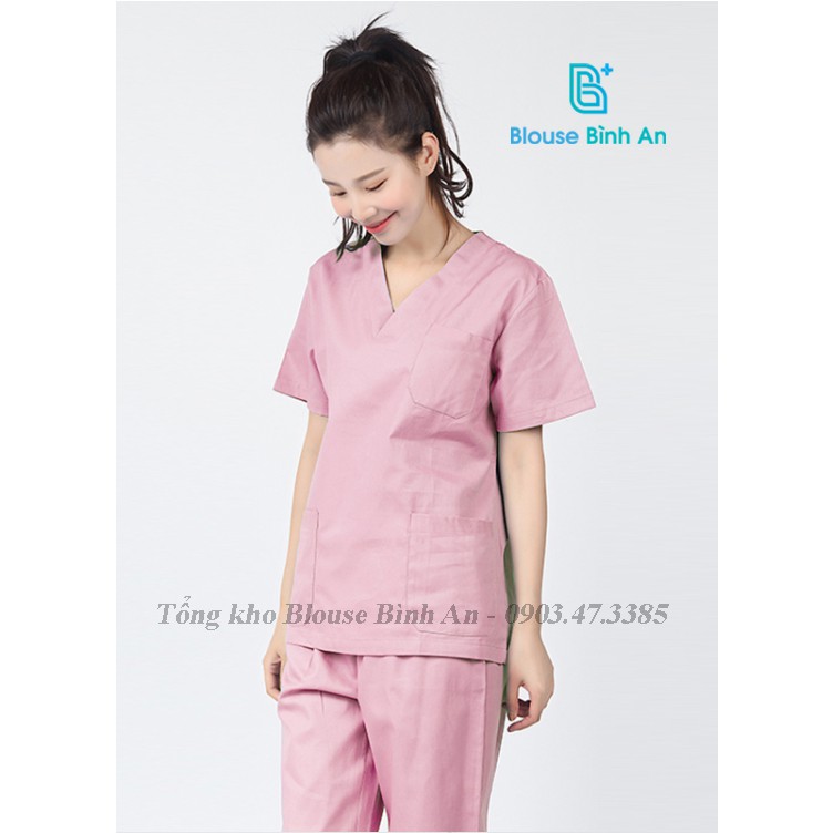 Đồng phục Y Tế, Spa màu Hồng cho bác sĩ, y tá, điều dưỡng, thẩm mỹ viện, Dược Sĩ, Vải Cotton Hàn Cao Cấp- Blouse Bình An