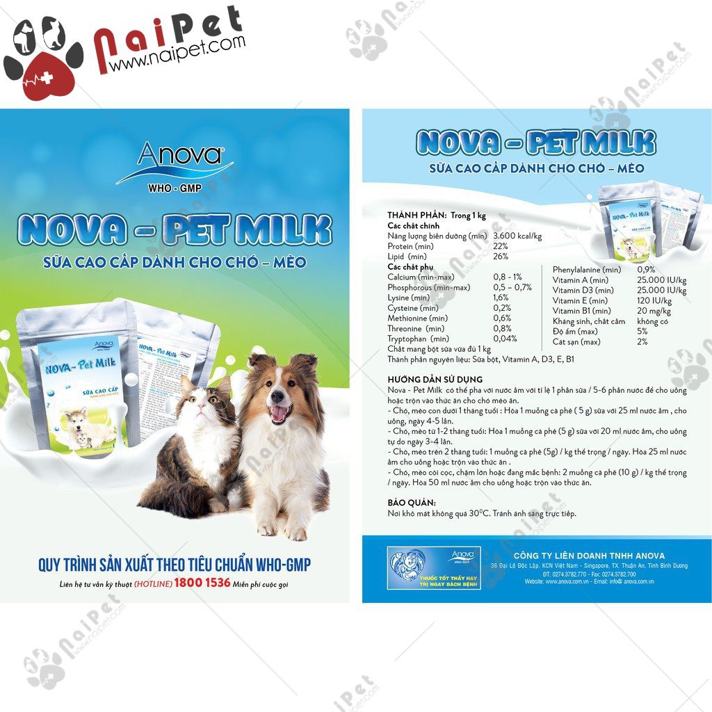 Sữa Bột Dinh Dưỡng Cho Chó Mèo Nova-Pet Milk Anova Gói 100g