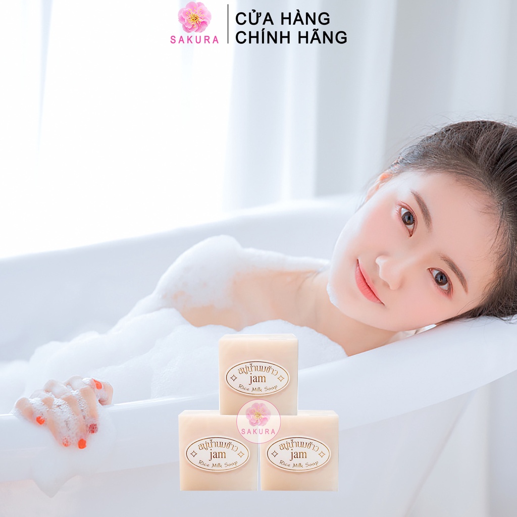 Xà phòng cám gạo thái lan trắng da Soap gạo rửa tay tắm trắng giảm thâm Jam Rice Milk SAKURA 65g TL1