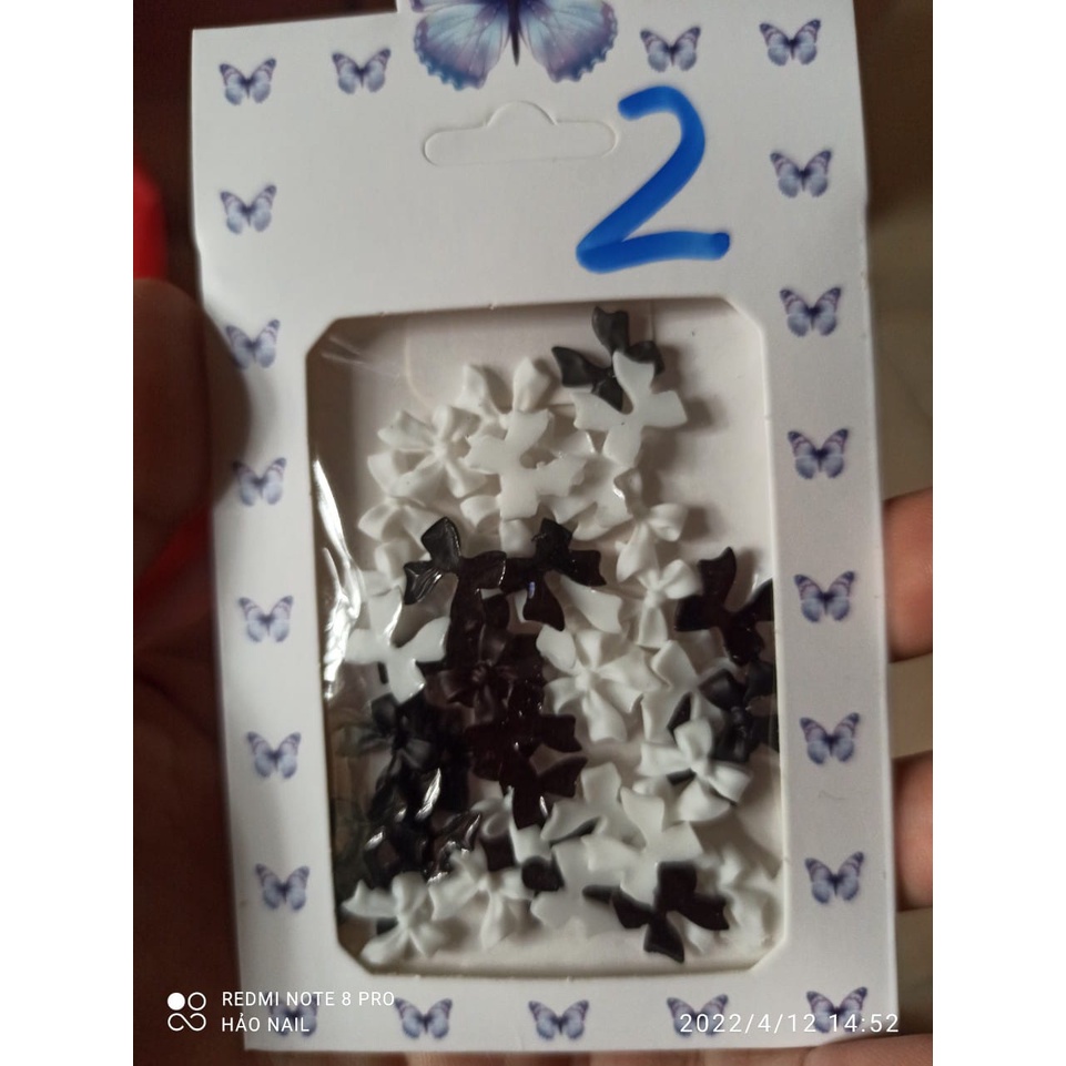 Charm nơ đen, charm nơ trắng đính móng