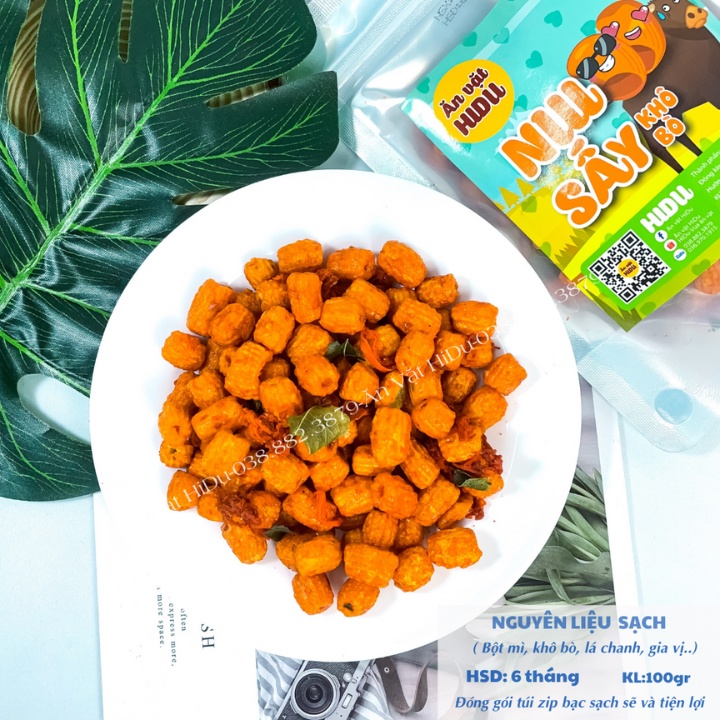 Nui sấy bò lá chanh giòn HiDu 100gr đậm vị giòn tan