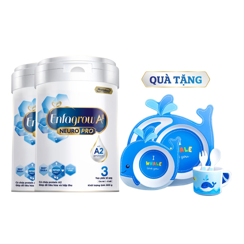 [Tặng Khay Ăn Dặm Hình Thú] Bộ 2 Lon Sữa Bột Enfagrow A2 Neuro Pro 3 Cho Trẻ Từ 1 - 6 Tuổi - 800 Gram/Lon