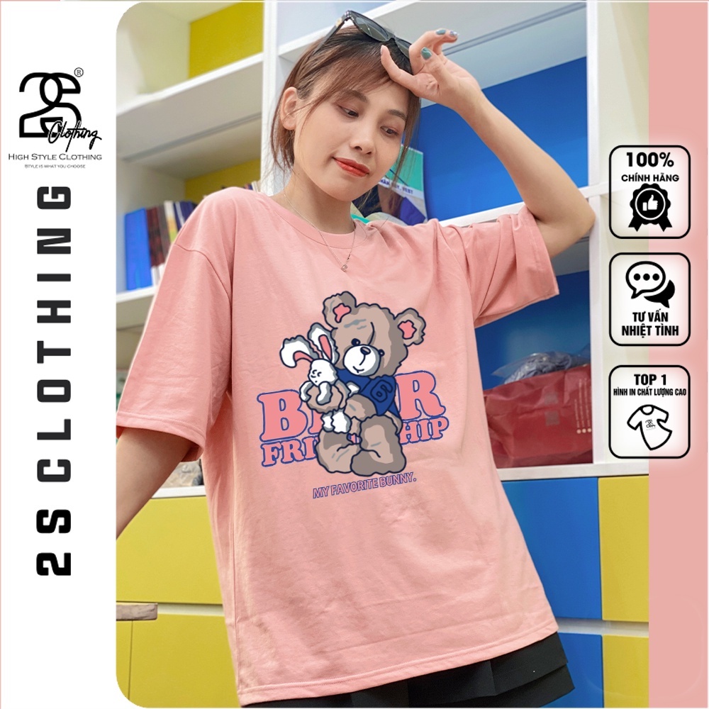 Áo Thun Tay Lỡ 2s Clothing Áo Phông ULZZANG Unisex Nam Nữ Cotton Oversize Form Rộng Giá Rẻ In Hình Gấu Dễ Thương TV139