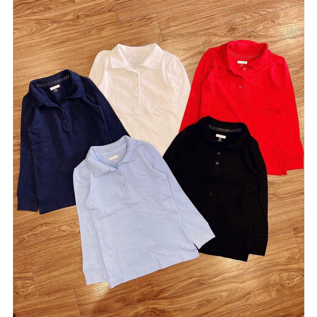Áo thu đông bé gái cổ polo xuất xịn