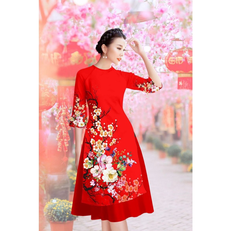 Áo dài cách tân in hoa mai vàng-AD06