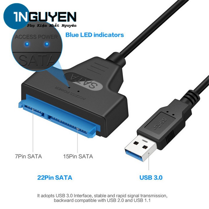 Dây Cáp Chuyển Đổi SATA 3 USB 3.0 Sang SATA hỗ trợ 2.5 inch SSD HDD SATA 22 pin / USB to SATA