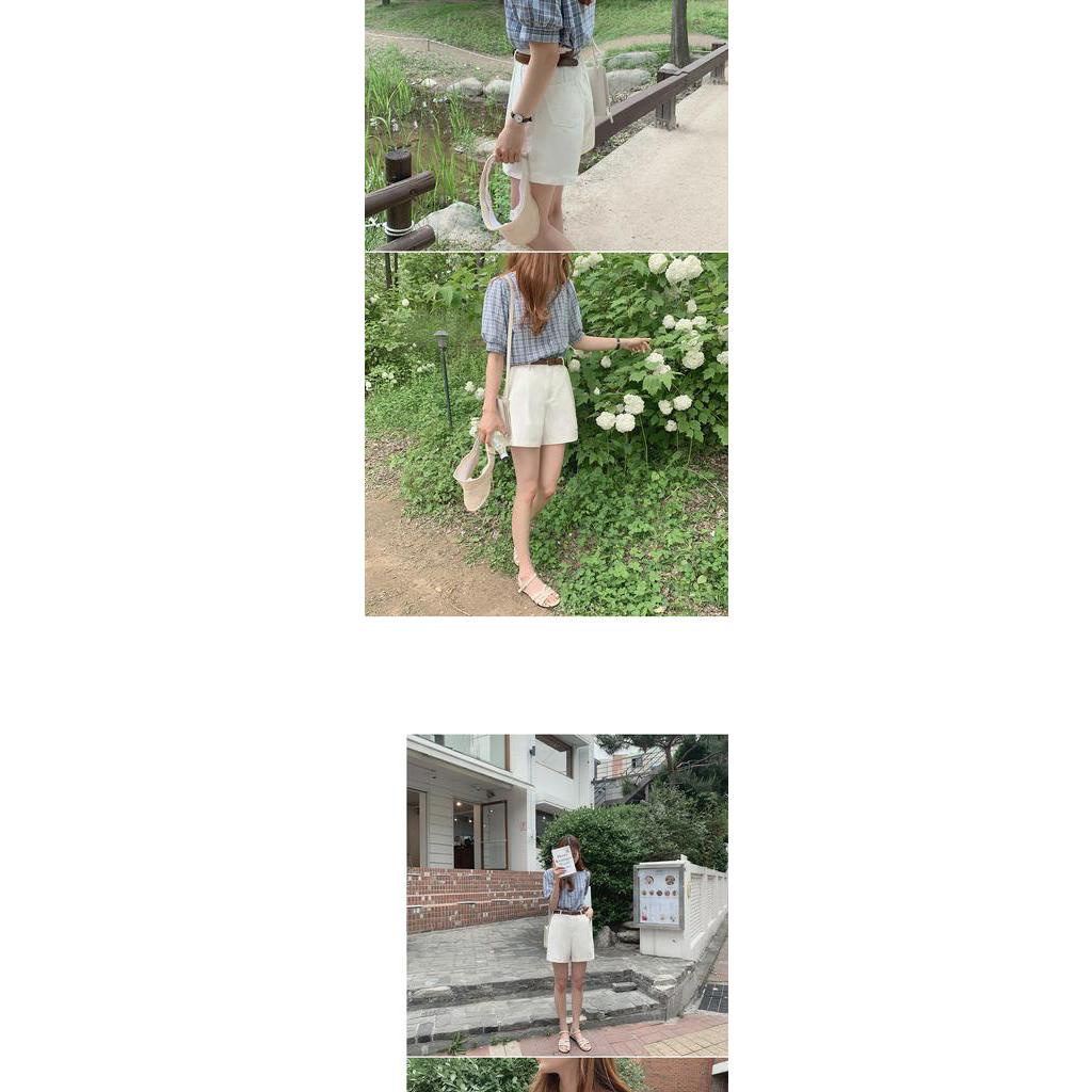 Áo Sơ Mi Tay Ngắn Cổ Vuông Kẻ Ca-Rô Trẻ Trung Hợp Thời Trang 2021