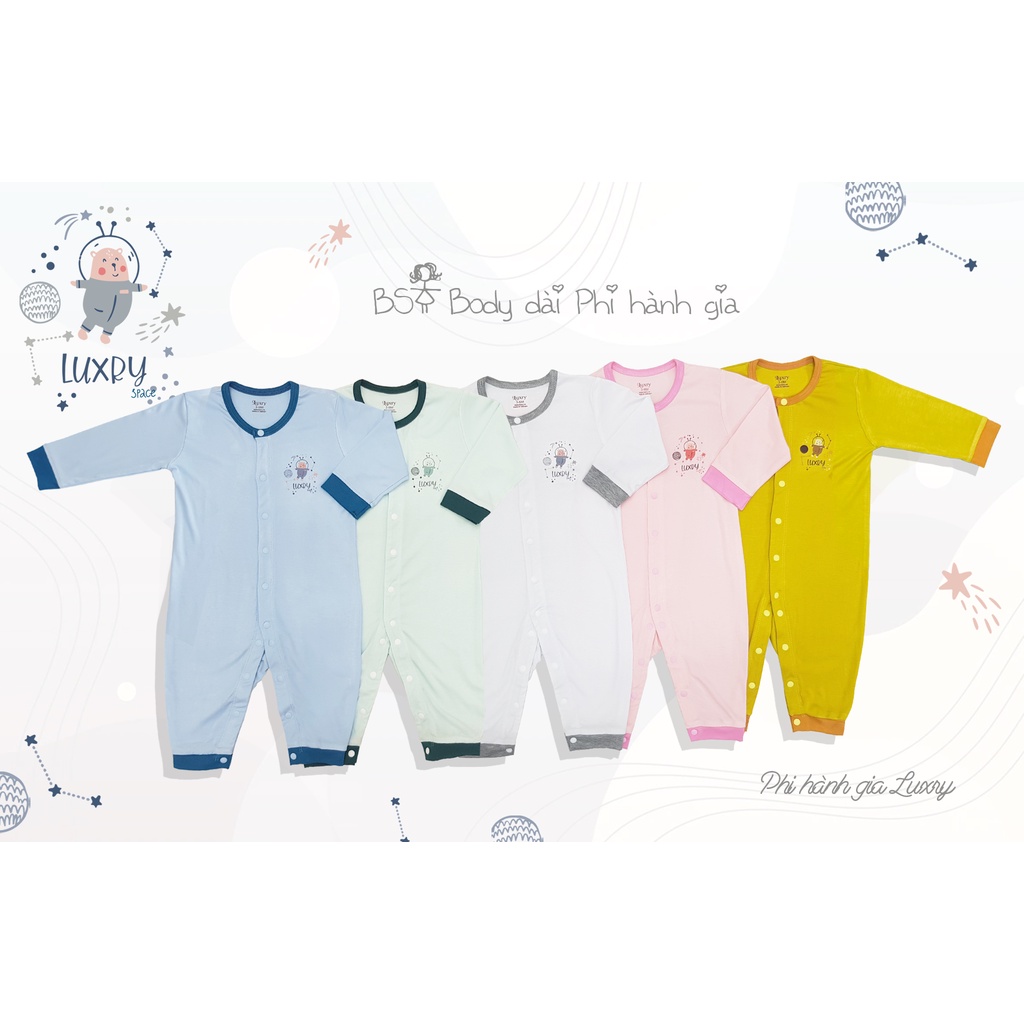 Bộ đồ liền thân body dài tay Phi hành gia Luxry vải sợi tre đáng yêu cho bé từ 0 đến 18 tháng