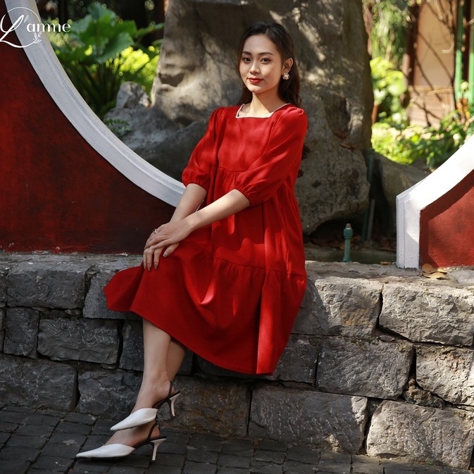 Đầm bầu Somi Dress chất nhung mềm viền cổ ngọc cao cấp thiết kế by LAMME