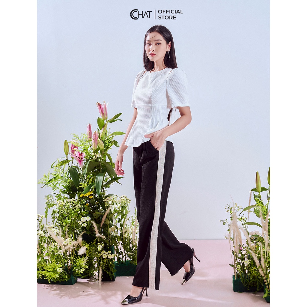 Áo Kiểu Nữ 𝐂𝐂𝐇𝐀𝐓 Cutout Vai Đai Chữ Chanel Vuông Phong Cách Trẻ Trung 12ANS2020PT P1005285