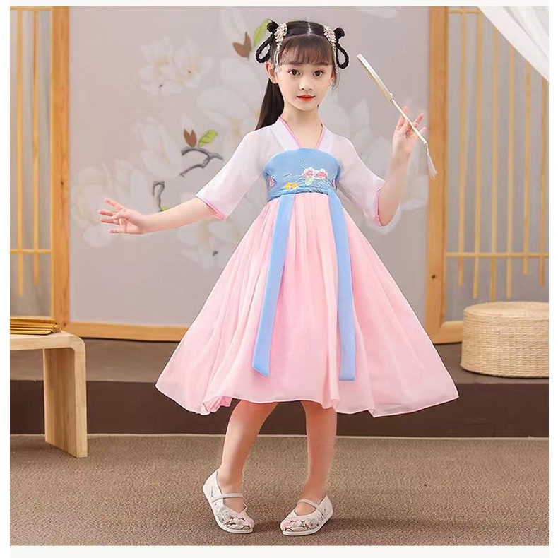 Đầm Hán Phục Thời Trang Mùa Hè 2022 Phong Cách Trung Hoa Cổ Điển Cho Bé Gái