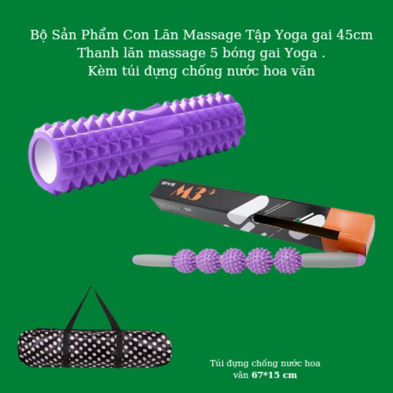 Bộ dụng cụ Yoga Massage Foarm Roller: con lăn,gậy lăn tay,bóng massage,gạch yoga,thảm yoga TPE, túi đựng