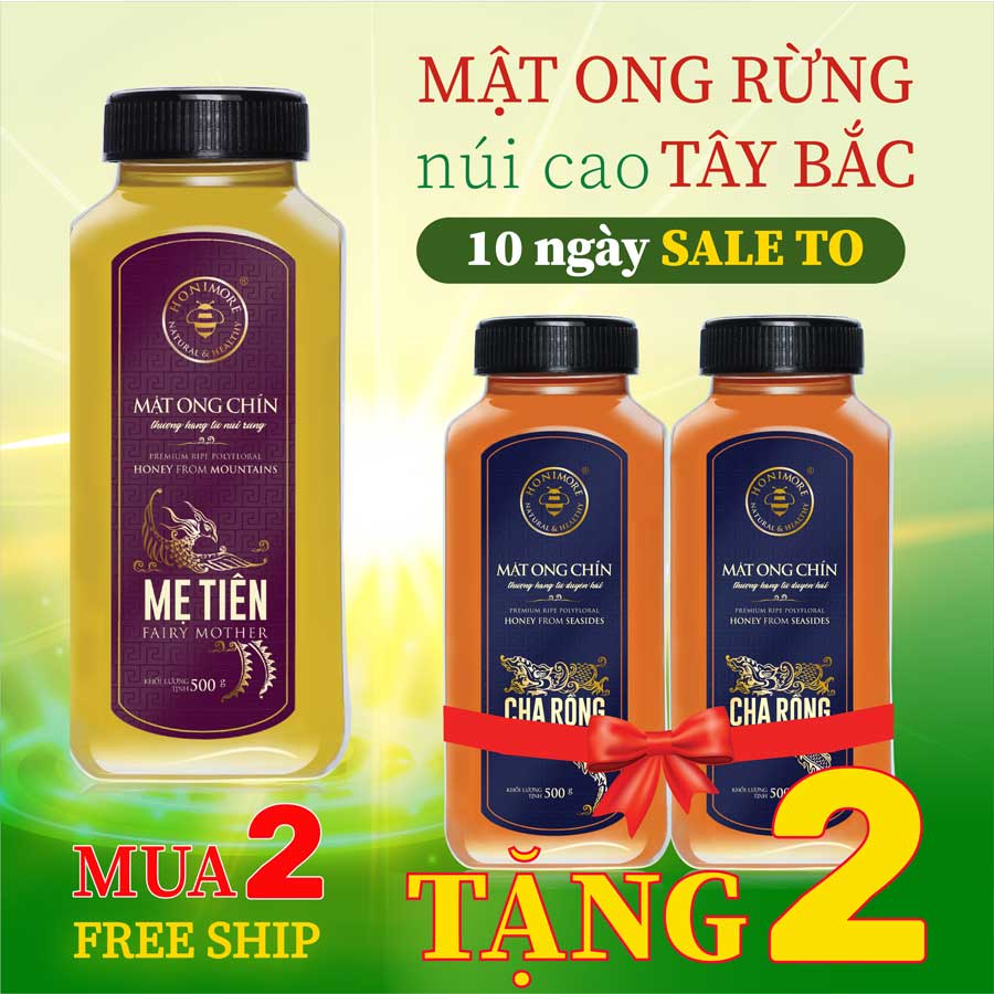 Combo 2 hũ Mật ong nguyên chất Mẹ Tiên 500g tặng 2 hũ Mật ong rừng Cha Rồng 500g – 100% mật ong rừng, 100% mật ong chín