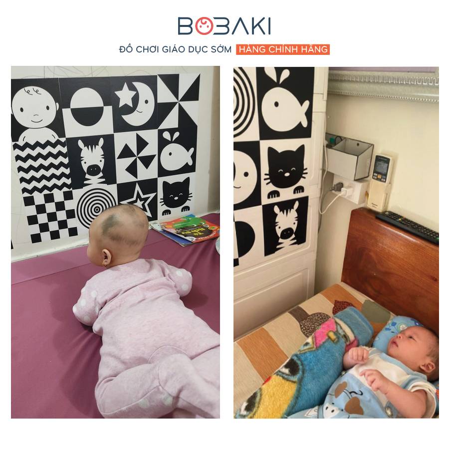 Bộ thẻ dán tường đen trắng học liệu Montessori kích thích thị giác cho trẻ sơ sinh thương hiệu BOBAKI