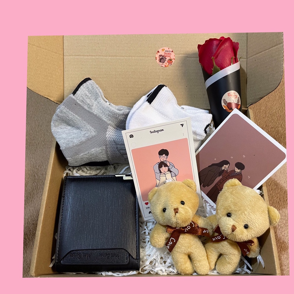 Set quà tặng Ví nam,gấu bk tặng Valentine, 14/2 dành cho bố, anh trai, người yêu, bạn thân