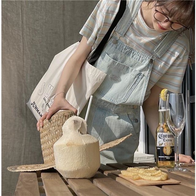 Quần Yếm Ngắn Ống Rộng Lưng Cao Màu Sáng Phong Cách Nhật Bản Thời Trang Mùa Hè Mới Cho Nữ