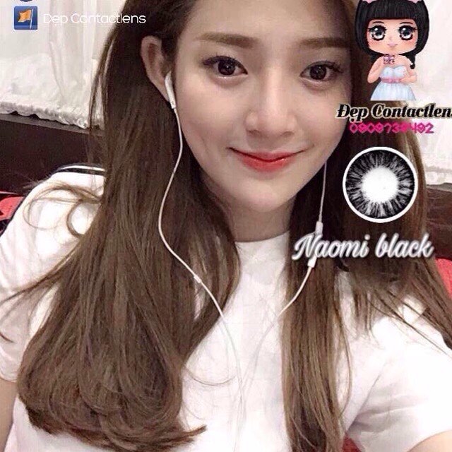 Lens Hàn Quốc KÍNH ÁP TRÒNG CHÍNH HÃNG ĐEN TỰ NHIÊN ÊM DỊU AN TOÀN CHO MẮT - Naomi Black