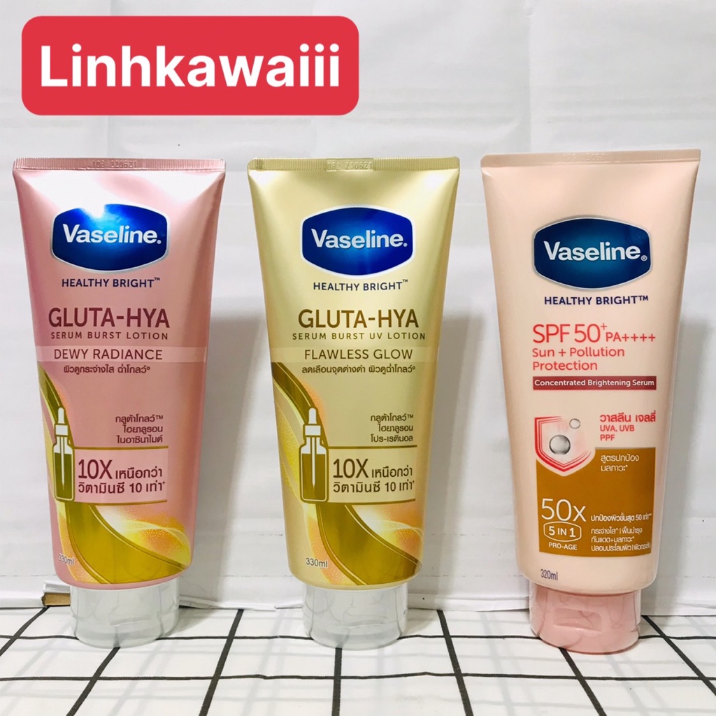 Sữa Dưỡng Thể Vaseline Healthy White dưỡng da ngày đêm 50x Gluta HYA Thái Lan (320ML-330ML)