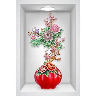 Decal dán tường bình hoa mẫu đơn đẹp trang trí phòng khách LoHoaDon_010