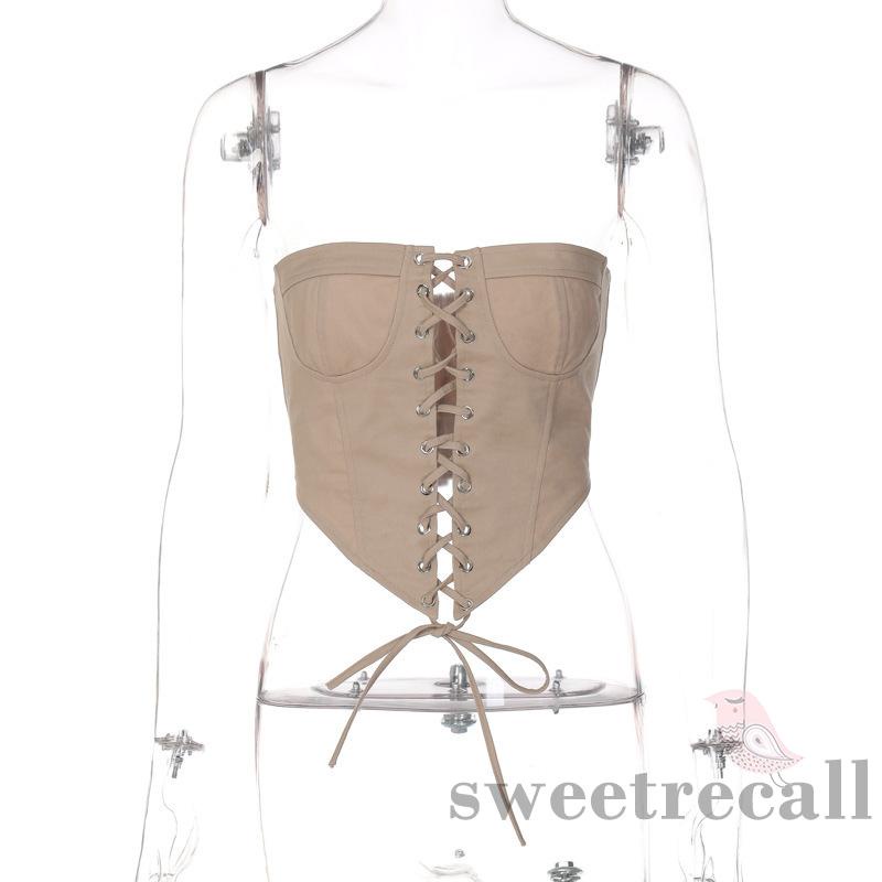 Áo tank top hai dây ôm dáng phối dây rút thời trang cho nữ