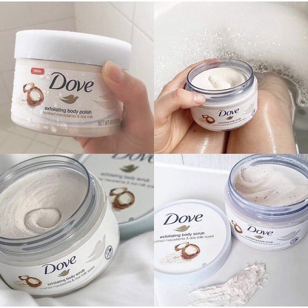 Tẩy Tế Bào Chết Dove Exfoliating Body Scrub Macadamia &amp; Rice Milk|Kiwi Seeds &amp; Cool Aloe|Pomegranate Seeds &amp; Shea Butter