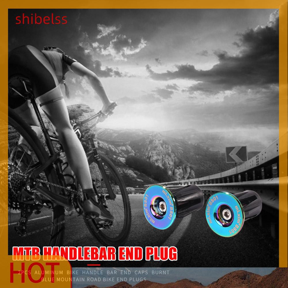 （ʚshibelss）2x Burnt Blue Bike Handle Bar End Cap Aluminum Alloy MTB Road Bike End Plug