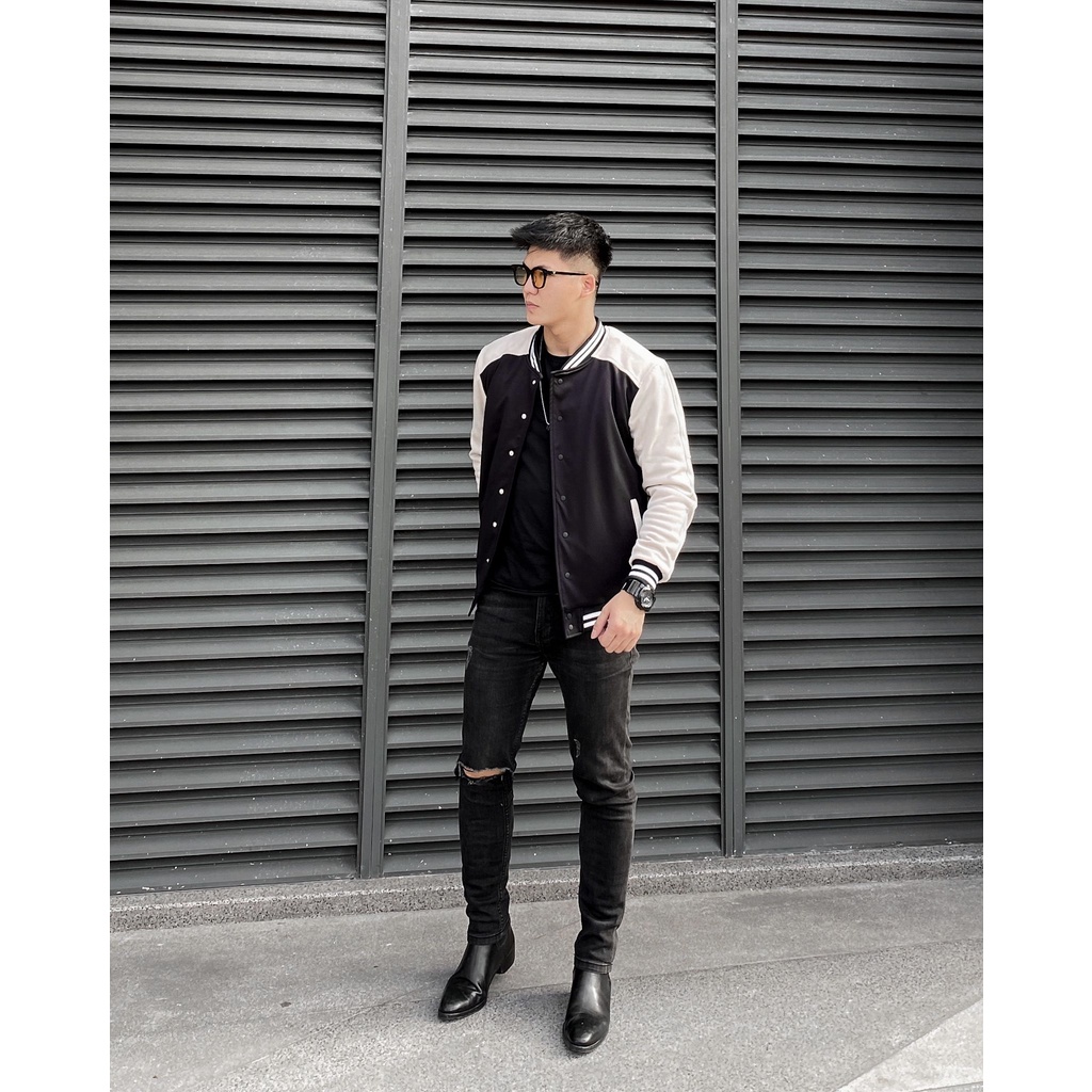 Bomber bóng chày tay da lộn bên trong lót lông ấm áp