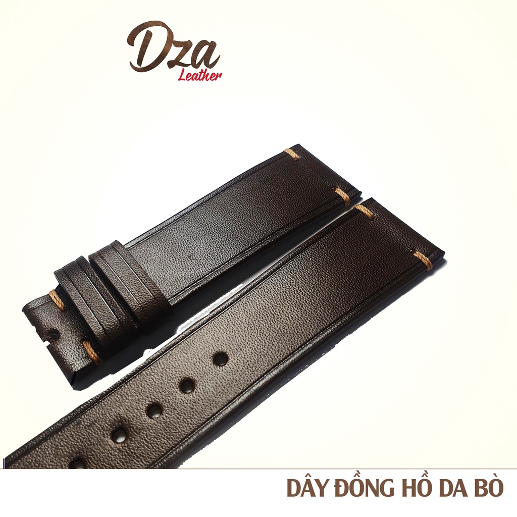 Dây đồng hồ da bò đen trơn Dza leather Tặng kèm khóa và dụng cụ thay dây