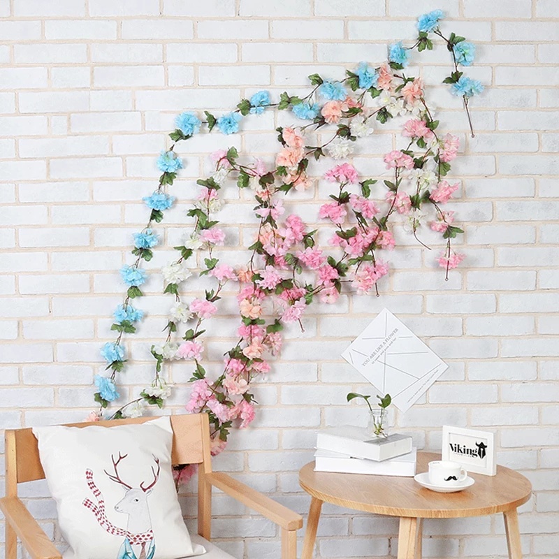 Dây Hoa Anh Đào Giả Bằng Lụa 2.3m Dùng Trang Trí Phông Nền Nhà Cửa