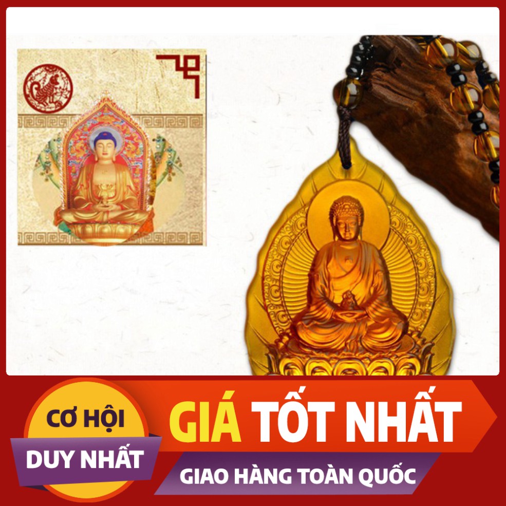 ((XẢ KHO )) Chuỗi hạt đeo cổ mặt phật A Di Đà tựa lá đề- Phật bản mệnh người tuổi Tuất, Hợi