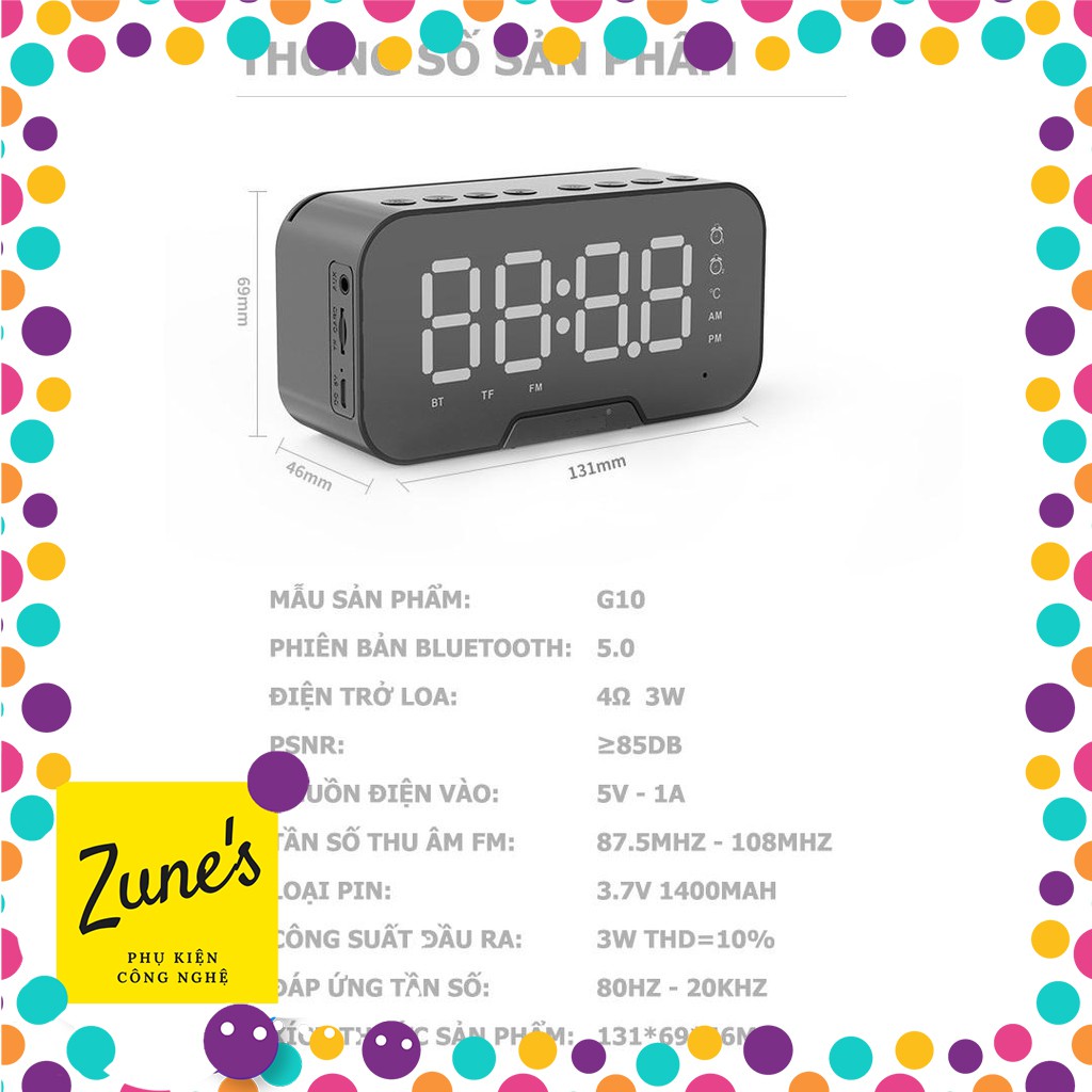 Loa bluetooth AMOI G15 nghe đài FM kiêm đồng hồ báo thức đèn ngủ màn hình soi gương