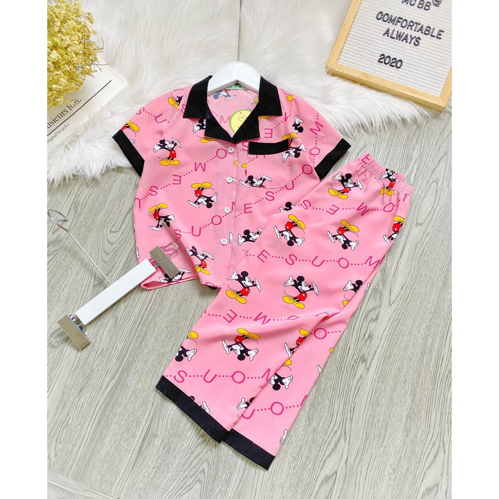 MCBB - Size Nhỏ 8-24 Kg Đồ Ngủ Cho Bé Gái Bé Trai Và Mẹ Bộ Pyjama Lụa Chuột Mickey Pijama Cho Bé Trai Quần Áo Trẻ Em BL3