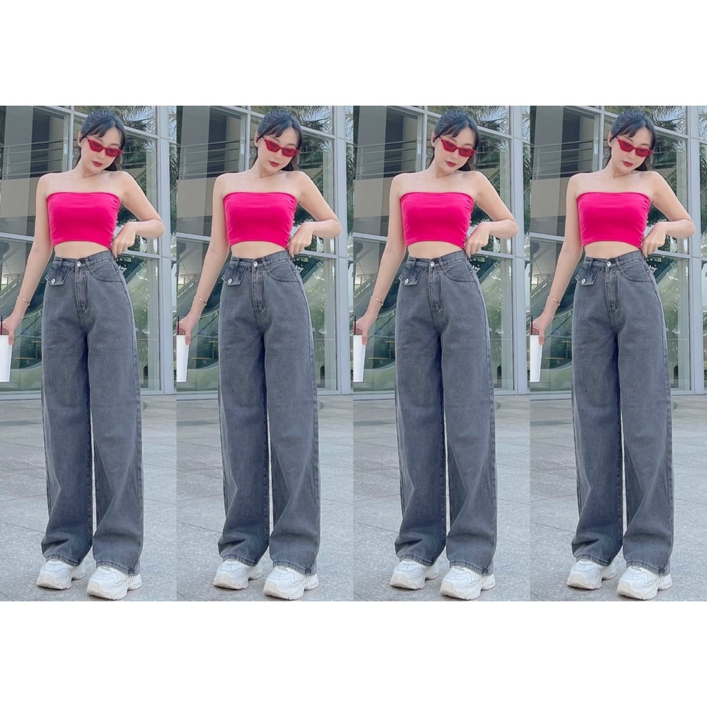 QUẦN JEANS ỐNG RỘNG NỮ LƯNG CAO TÚI NẮP LAI CUỐN MÀU XÁM NHẠT XÁM ĐẬM CAO CẤP NITIQC ĐỈNH CAO PHONG CÁCH