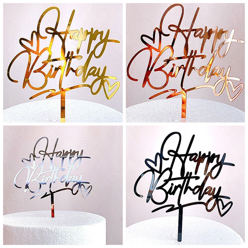 Bộ 10 Phụ Kiện Trang Trí Bánh Kem Sinh Nhật Bằng acrylic Màu Vàng/Bạc/Đen