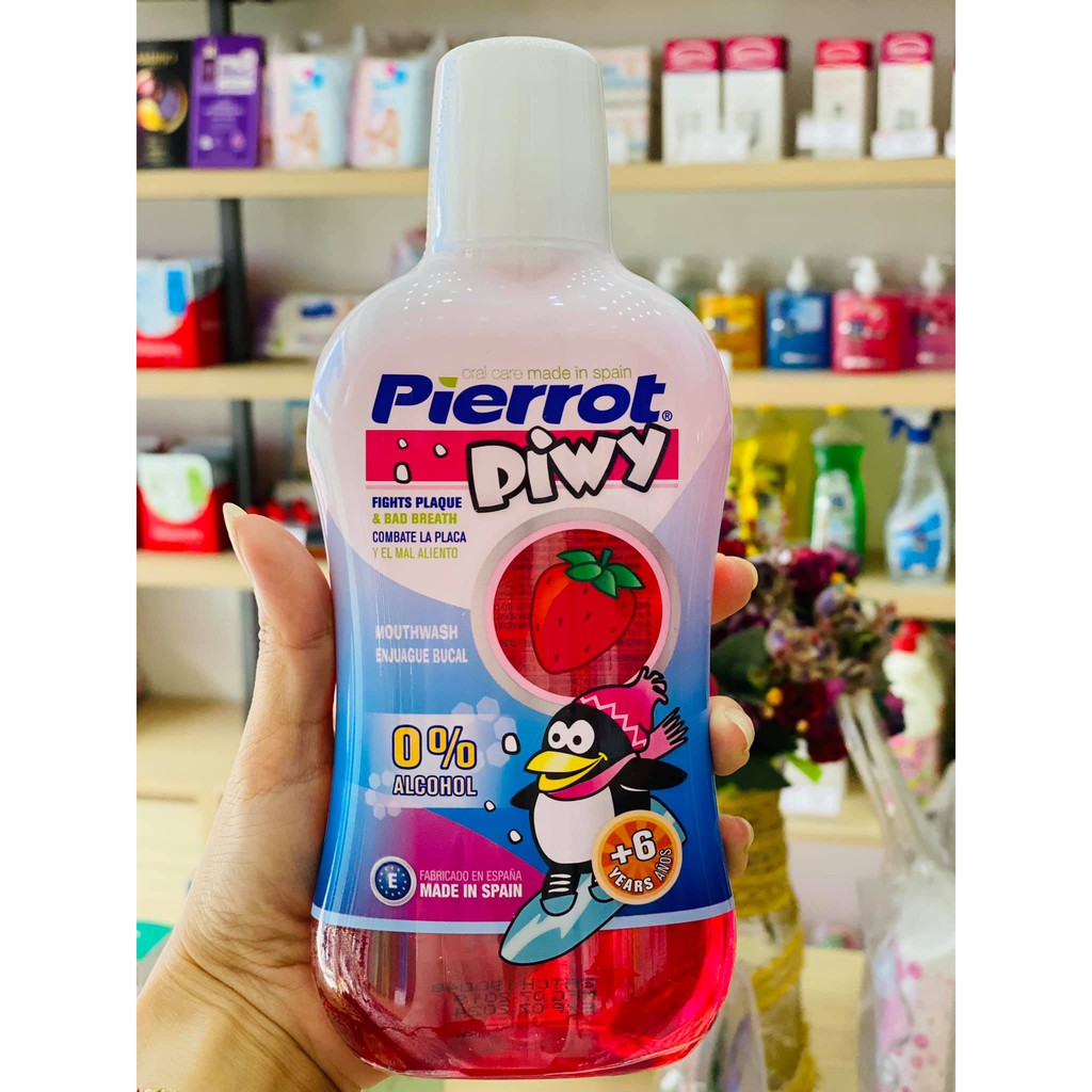 [Tặng cạo lưỡi] Nước súc miệng hương dâu tây cho trẻ em Pierrot 500ML