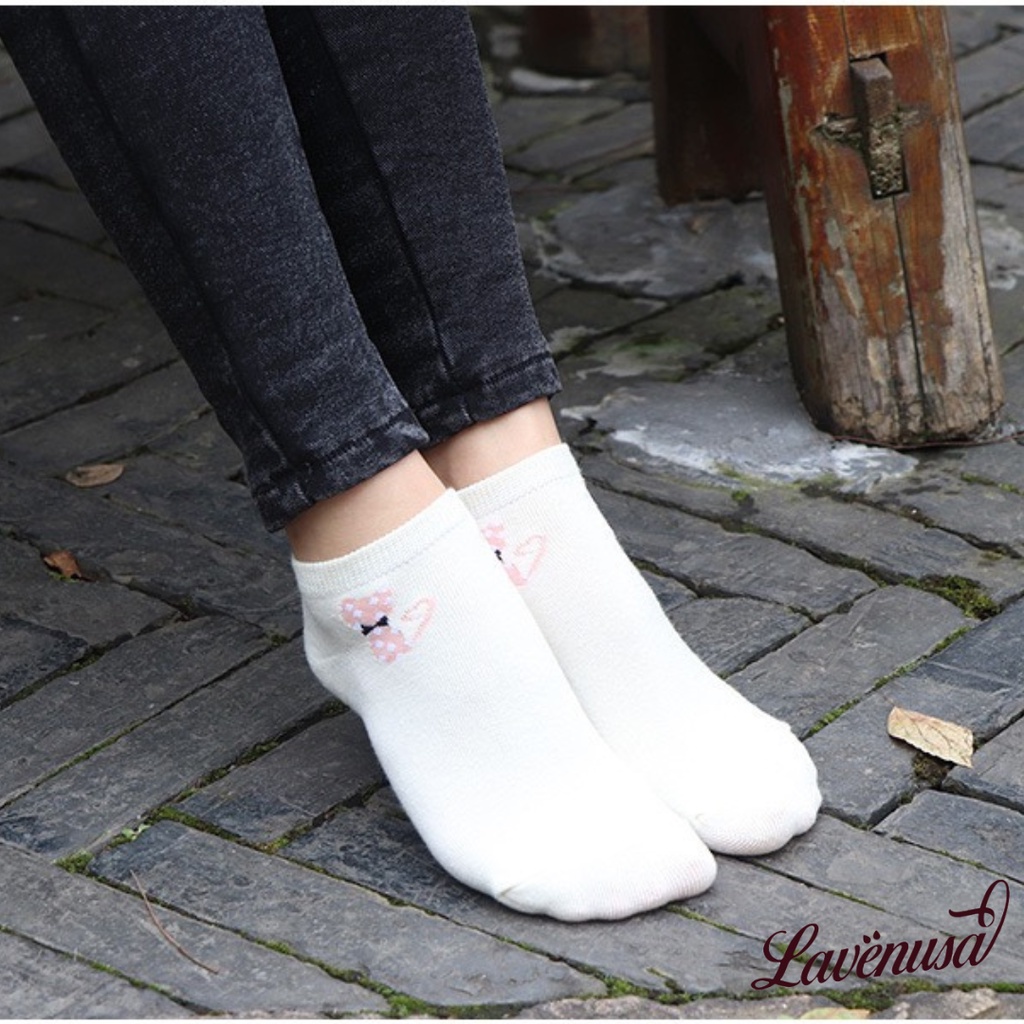 Tất vớ nữ cổ ngắn cao cấp hình mèo dễ thương chất cotton set 5 đôi LAVENUSA T32