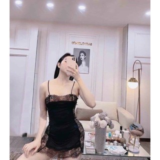Đầm ngủ phi lụa phối ren 2 dây - A5UM38