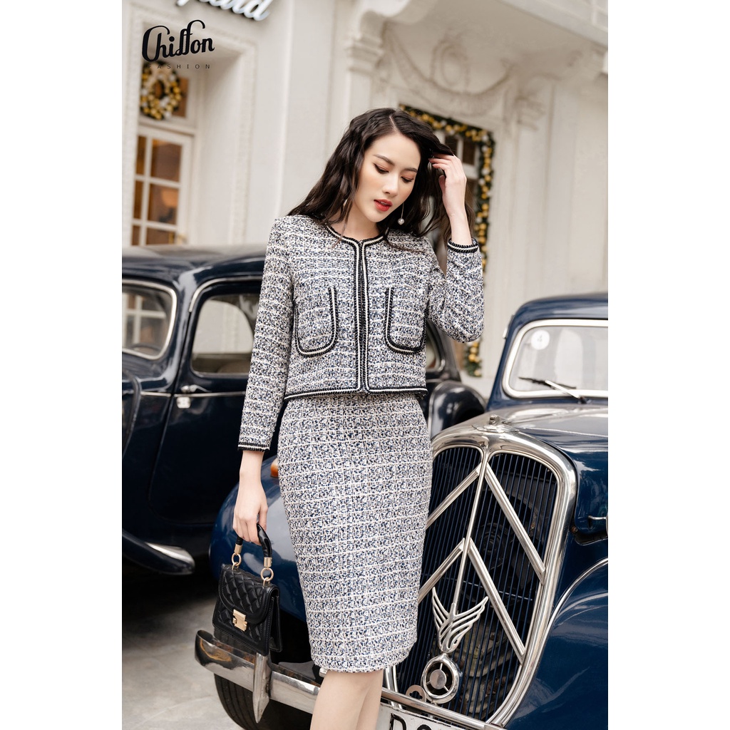 Chân váy bút chì dạ tweed, chân đầm công sở nữ hàng thiết kế by Chiffon | BigBuy360 - bigbuy360.vn