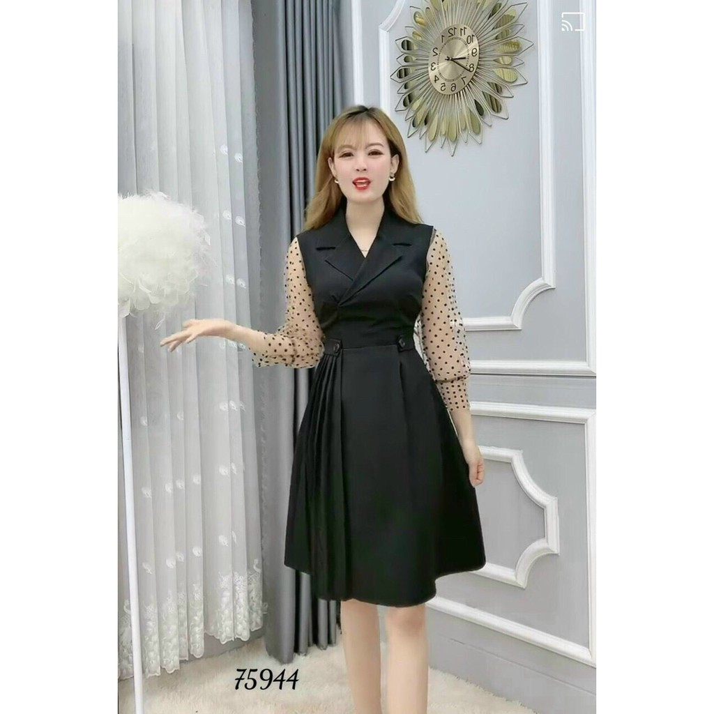 ĐẦM XÒE DỰ TIỆC TAY DÀI CHẤM BI CỰC HOT SIÊU XINH ĐẸP