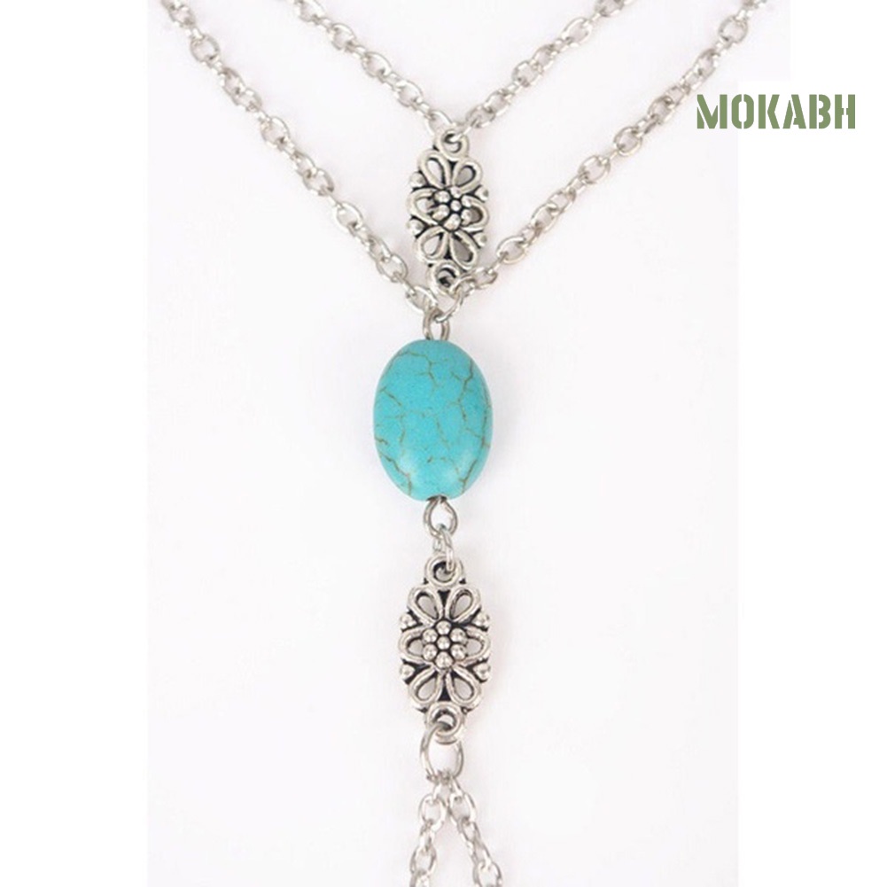 Vòng Đeo Tay Nối Nhẫn Đính Đá Ngọc Lam Nhân Tạo Thời Trang Cho Nữ