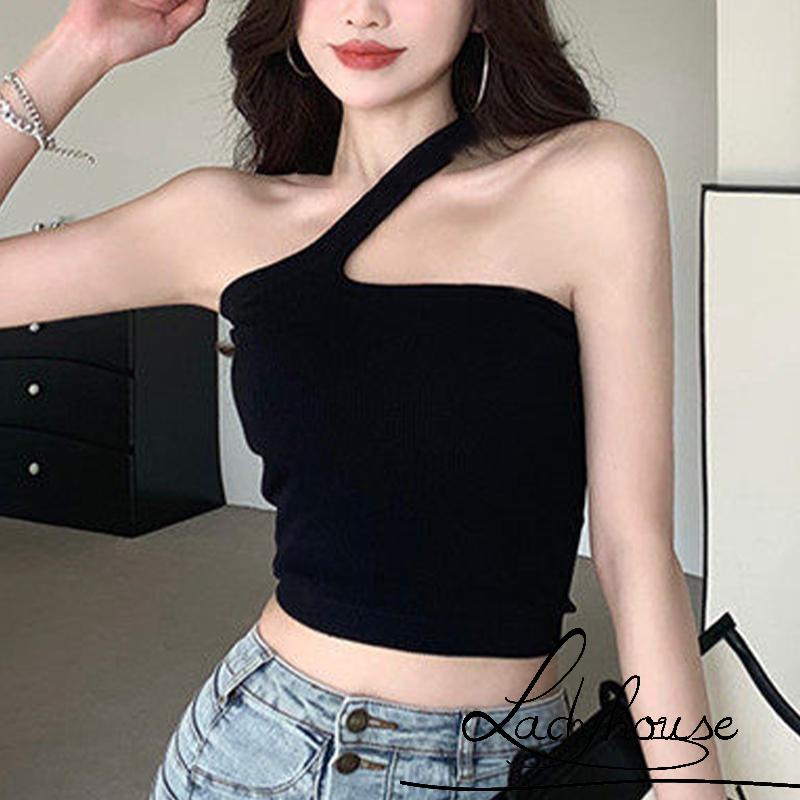 Áo Dệt Kim Sát Nách Hở Rốn Màu Trơn Có Miếng Đệm Ngực Thời Trang Cho Nữ