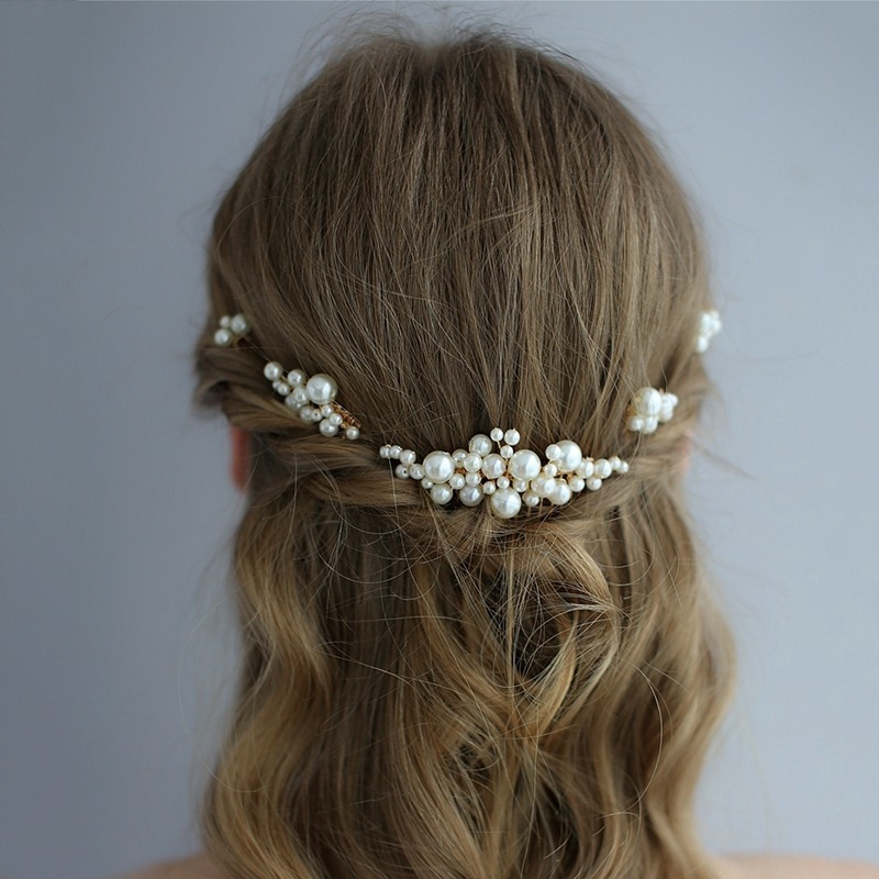 Bộ trâm cài tóc đính ngọc trai nhân tạo sang trọng cho cô dâu