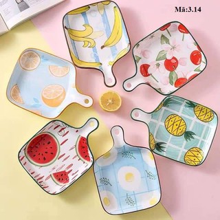 Đĩa sứ vuông cán dài, dĩa sứ bày hoa quả bánh kẹo, phụ kiện bàn ăn: 3.14