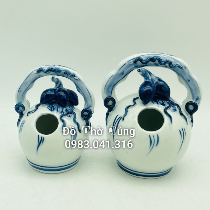 Bình vôi + ống nhổ đẹp Bát Tràng Cao cấp men lam