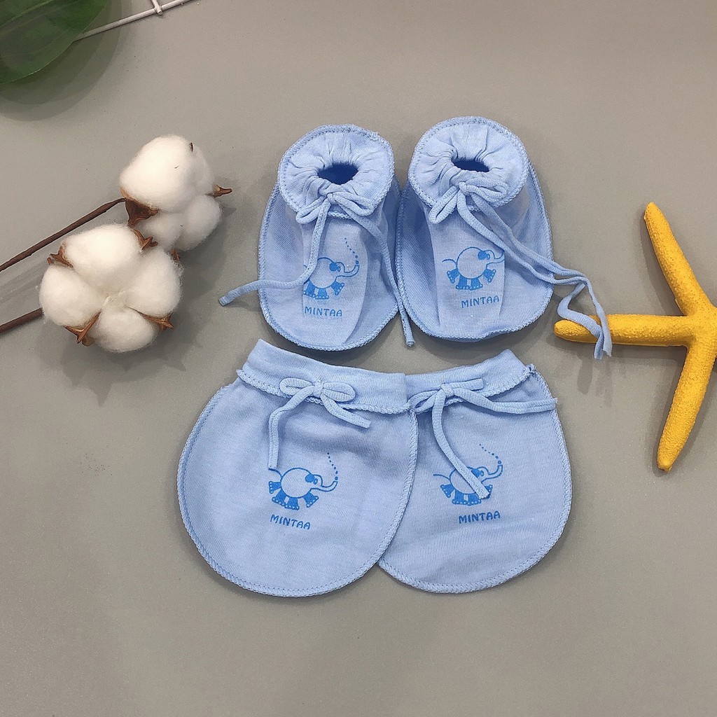 Set Bao Tay Bao Chân Cho Bé Sơ Sinh - Loại Buộc Dây - Chất Liệu Cotton Mềm Mịn An Toàn Thoáng Mát