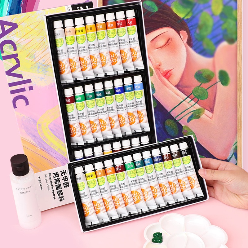 Bộ 3 Lọ Màu Nước Acrylic 12 / 24Ml 5ML Cho Vẽ Màu Nước