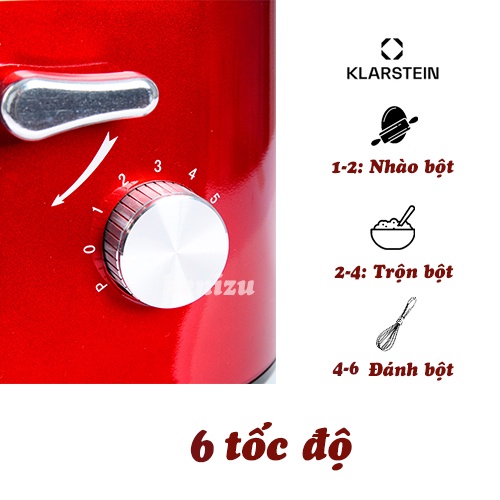 Máy đánh trứng trộn bột KLARSTEIN BELLA ROSSA 1200W, dung tích 5L nhập Đức