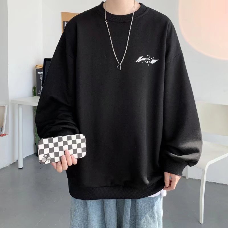 Áo Sweater Mỏng Cổ Tròn Dáng Rộng In Logo Đơn Giản Thời Trang Unisex Size M-8XL